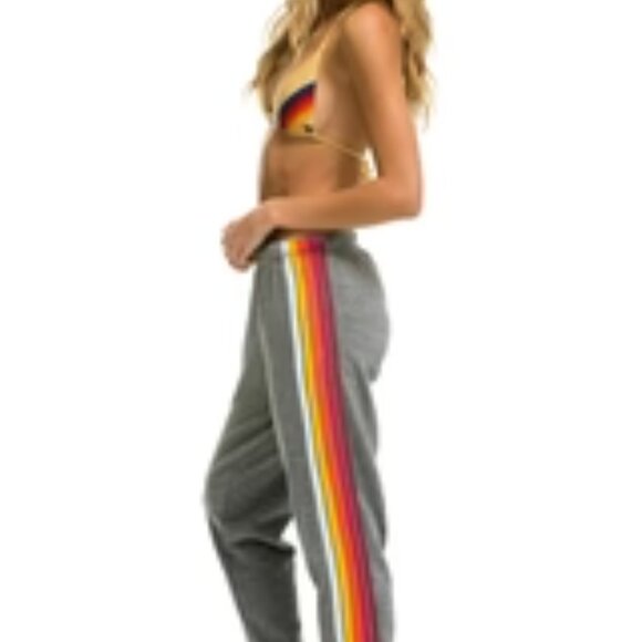 Aviator Nation Gray Sweatpants with Colorful Stripes - Picture 1 of 4